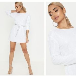 $40 OBO White Sequin Long Sleeve Dress